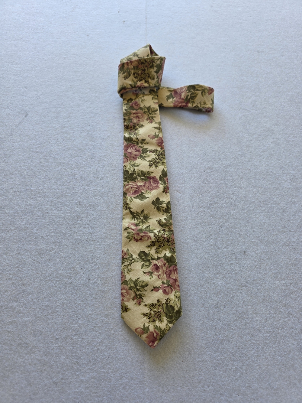 Vintage Men's Cream Floral Tie with Pink Rose Print By Boom Bow Made In Prague